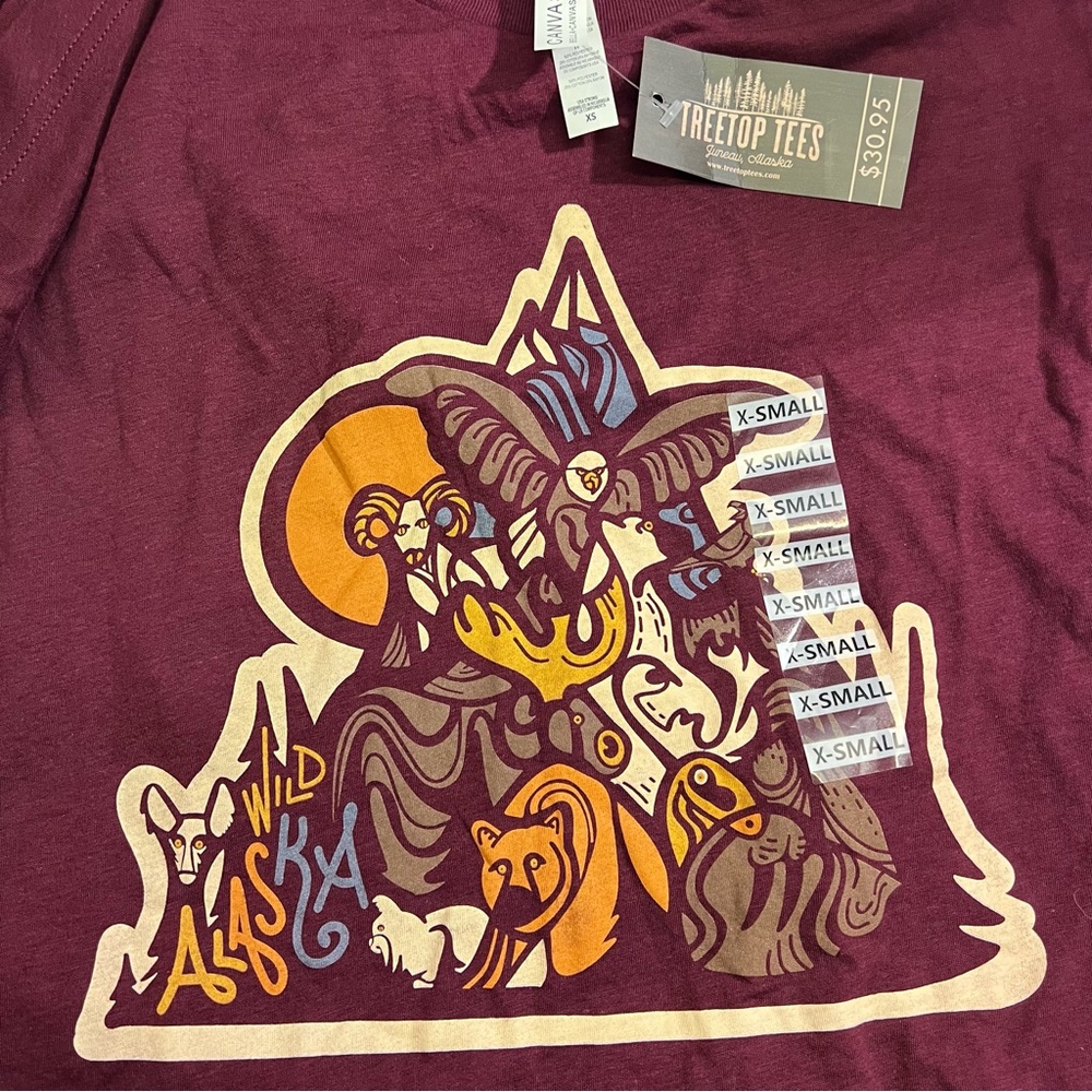 Bella Canvas Maroon Treetop Tees Wild Alaska Graphic Tee - T-Shirt XS